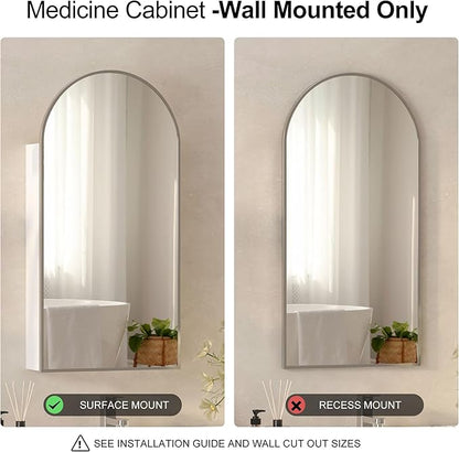 Arched Medicine Cabinets with Mirror, Wall Mounted Brushed Nickel Mirror Cabinet