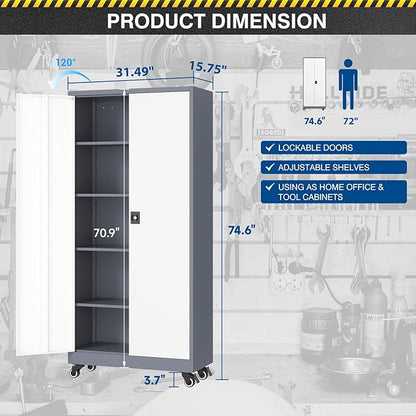 Metal Rolling Storage Cabinet-74.6” Tall Steel File Cabinets