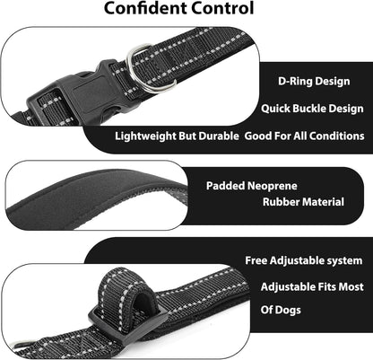 Reflective Dog Collar Padded with Soft Neoprene Breathable Quick Release Basic Dog Collars for Medium Large Dogs Black Boy Girl