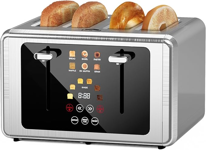 4 Slice Toaster, Touchscreen & Dual Independent Control Panel，5 Basic Functions