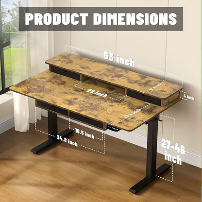 Electric Standing Desk, 63 * 30 Inches Adjustable Height