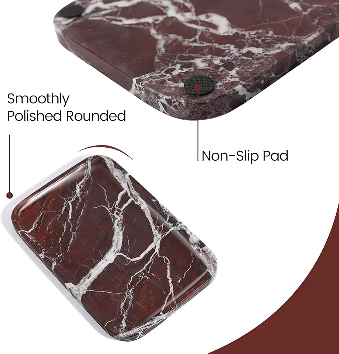 Marble Vanity Tray, 11.8in Stone Bathroom Tray for Countertop, Red Decorative Tray for Dresser Organizer, Luxury Serving Tray for Kitchen, Storage Dish for Kitchen Sink, Perfume, Jewelry Holder