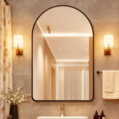 20x28 inch Black Arched Mirror for Bathroom Vanity Mirror or Wall Decor Arch