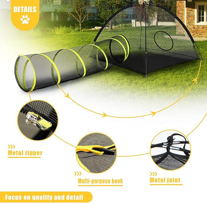Outdoor Cat Enclosures Indoor, Portable Mesh Tent, Tunnel, Playhouse With Adjustable Harness and Leash for Walking, Colorful Tease Ball for Animals