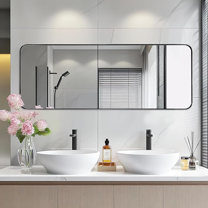 ANDY STAR 18" x 48" Full Length Wall Mirror, Large Polished Chrome Mirror