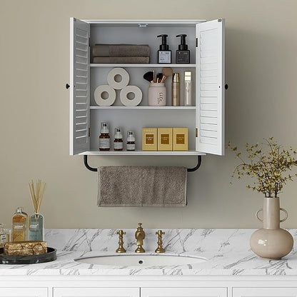 Bathroom Storage Cabinet with Adjustable Wood Shelves & Doors, Made of PDF Wood