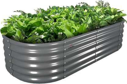 A ANLEOLIFE 6X2X1.5 ft Galvanized Raised Garden Beds Outdoor, Oval Round Metal Planter Box for Planting Vegetables Flowers Herb, Anti-Rust & Easy-Setup, Quartz Grey