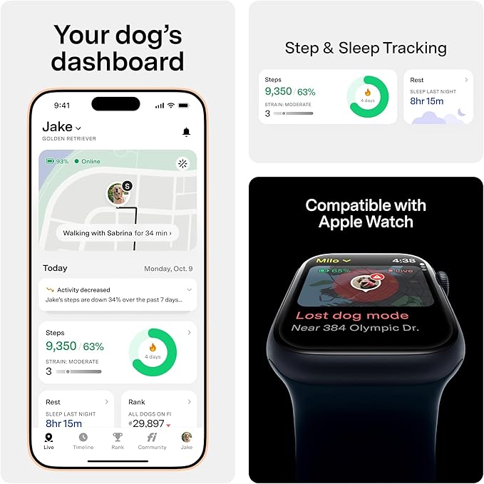 Fi Mini GPS Tracker for Dogs — 12-Month Membership Included — Smart Pet