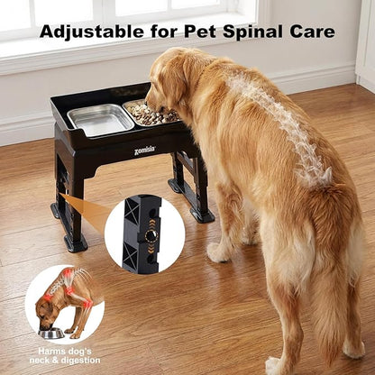 ZOMISIA Elevated Dog Bowls, 6 Height Adjustable Raised Dog Bowl Mess Proof | 3-in-1 Dog Bowl Stand, Double Deck Design, 2 Stainless Steel Bowls, Licking Plate, Feeding Station for Small Medium Large Pet