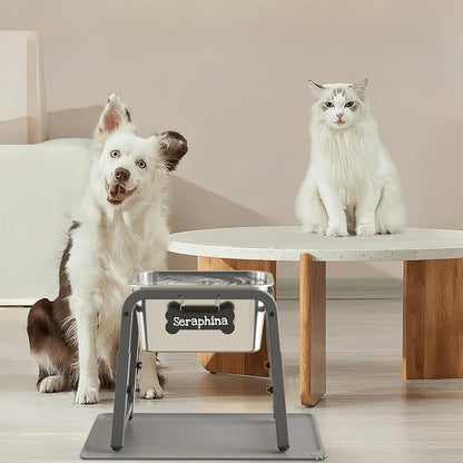 1.85 Gallon Elevated Large Dog Water Bowl with Mat, 4 Height Adjustable 12-17", Raised Dog Water Bowl Stand for Large Breed