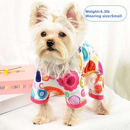 Dog Pajamas Pjs Summer Fall Dog Clothes for Small Dogs Girl - Boy - Medium Size Dogs, Soft Stretchy Puppy Clothes Doggie Onesies Cat Pet Jammies Outfit Floral Pink