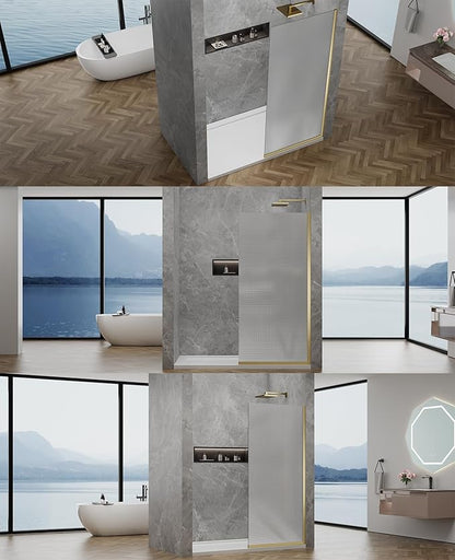 36"x76" Fixed Glass Shower Door, Square Pattern Textured Privacy 5/16" Thick