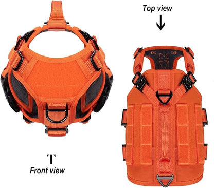 ICEFANG No Pull Tactical Dog Harness for X-Small Dogs,Adjustable Dog Vest | Control Handle,MOLLE Panel,Front Hook,3 Leash Clips,Soft Padded,for walking training,Orange,X-Small