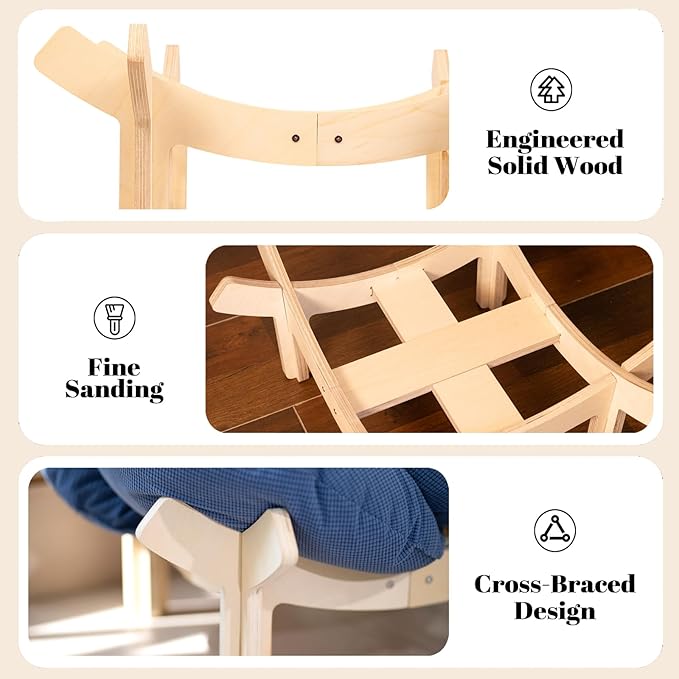 CHEERHOME PETS Elevated Cat Bed Wooden with Cushion Fluffy Pet Couch Sofa for Indoor Cats Raised Kitty Lounge Chair Suitable for Puppy, Cat Furniture(Deep Blue)