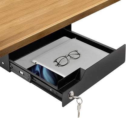 Under Desk Drawer Storage with Lock, Metal Undermount Table Drawer, Ball