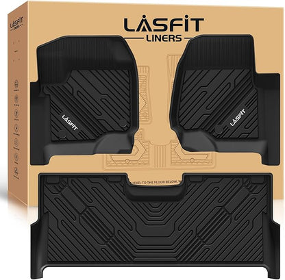 LASFIT Floor Mats for Ford F250 F350 F450 2017-2026 Crew Cab Front Bucket Seat | Rear W/Fold-Flat Storage Carpet Floor Super Duty All Weather Protector TPE Car Floor Liner, 1st & 2nd Row, 3pcs Black