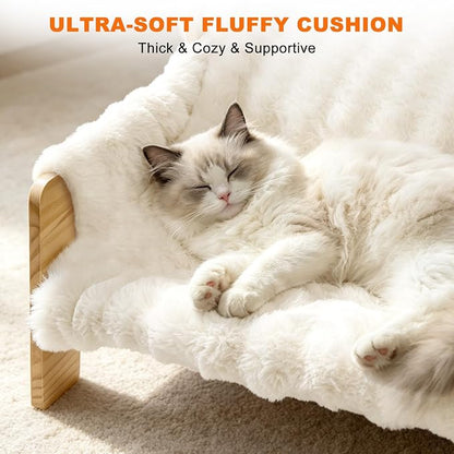 homegroove Elevated Cat Couch Bed, Wood Cat Sofa for Indoor Cats, White﻿ | 27"L x 18"W x 11.8"H, solid wood cat bed with removable washable cushion, available in white and gray, for cats & small dogs