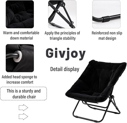 Givjoy Comfy Folded Chair, Soft Faux Fur Oversized Folding Chair, Flexible Lounge Lazy Chair for Kids Girls Teens Adults, Moon Chair for Dorm Rooms, Bedroom, Living Room