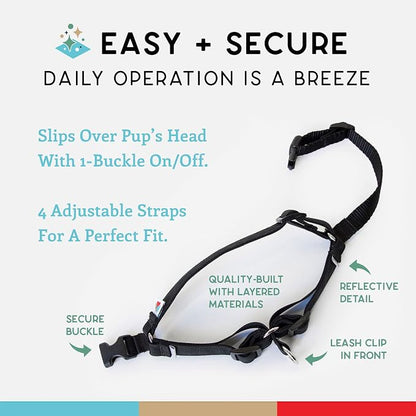 No Pull Dog Harness | Comfortable Training Harnesses | Effective No Pull Harness Design | Ideal for Large Sized Dog | 4-Point Adjustable (XL - 30~36 inch Girth, Black)