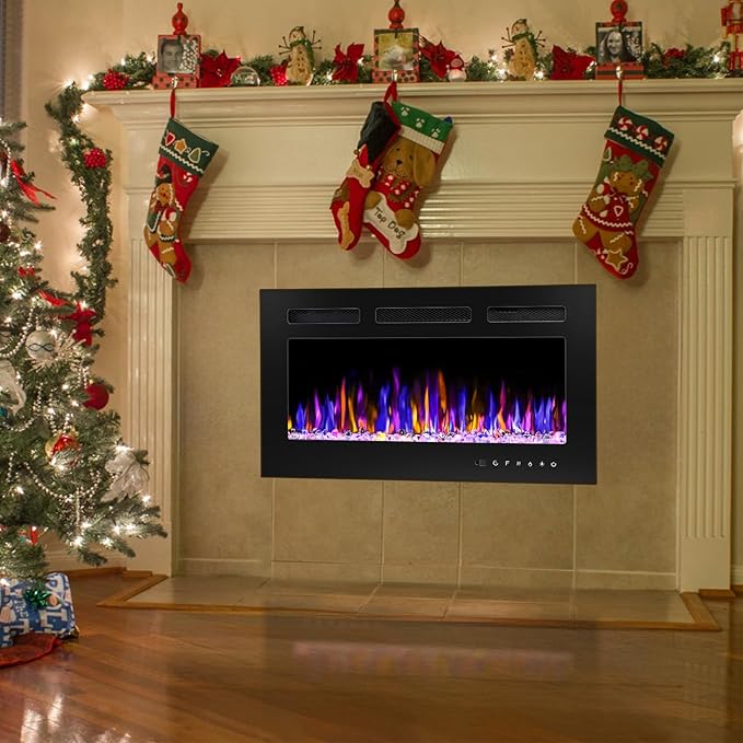 30" Electric Fireplace Wall Mounted and Recessed