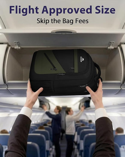 MATEIN 17 Inch Laptop Backpack for Work, Airline Approved Carry On Travel Backpack with Anti Theft Pocket and Luggage Strap, Water Resistant College Computer Daypack Gifts for Men Women, Black Green