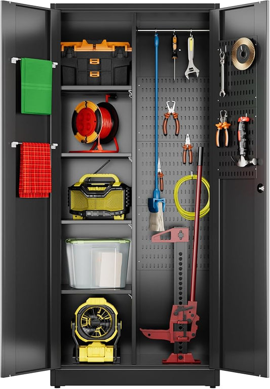 SUXXAN Broom Closet Storage Cabinet 71.4"x 33.9"x16.9", Metal Cleaning Cabinets
