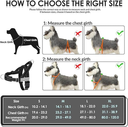 SlowTon No Pull Dog Harness with Front Clip - Heavy Duty, Soft Padded | Neck & Chest Adjustable, Tactical Pet Vest and Leash Set for Large Medium Sized Dogs, for Easy Walk & Training, Black L