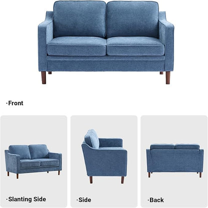 Kingfun 56" Chenille Sofa, Loveseat Couch, Mid Century Modern Love Seat Couches with Solid Wood Frame for Living Room & Bedroom, Light Blue