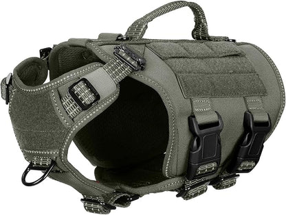 ICEFANG No Pull Tactical Dog Harness for X-Small Dogs,Adjustable Dog Vest | Control Handle,MOLLE Panel,Front Hook,3 Leash Clips,Soft Padded,for walking training,Green,X-Small