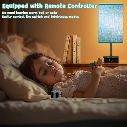 Nightstand Lamp & USB C+A Fast Charging Station: Modern Bedside Table Lamp with Remote & Touch Control, Warm Dimmable Light for Bedroom Nursery, Living Room End Tables, Home Office Desk | Green Shade