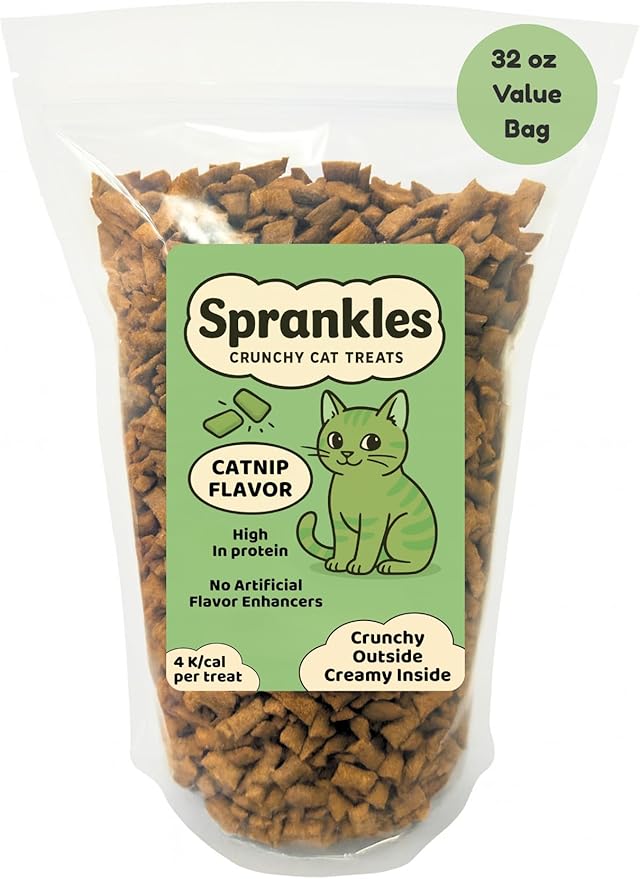 Crunchy Cat Treats – Dual‐Texture Crunch & Creamy Soft Feline Snack Bites for All Life Stages, Great for Training Treat Value Bags (2 Pound, Catnip)