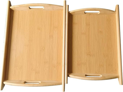 Bamboo Serving Tray Rectangle Platter Breakfast Dinner Food Bed Tray for Eating Kitchen Restaurants (1, 17.3" x 11.8" x 1.2" (with Handle))