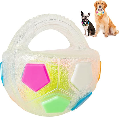 Dog Toy Ball with Handle, Toss and Fetch Play, Interactive Ball for Dogs Playing, Squeaky Floating (Transparent)