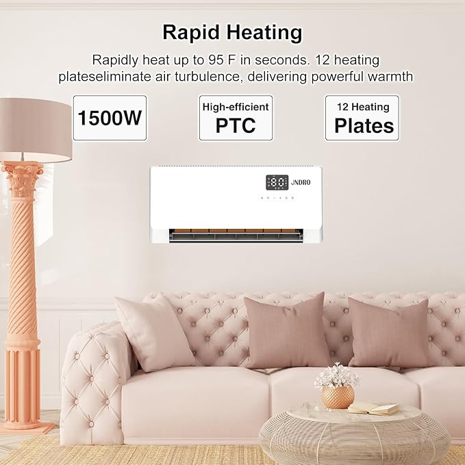 24-Inch Wall Mounted Electric Heater - 1500W Indoor Space Heater