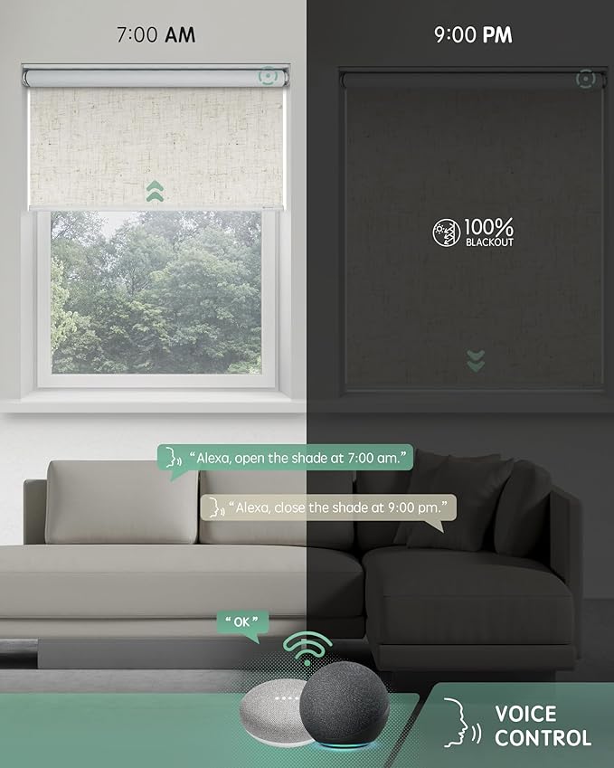 Yoolax Motorized Roller Shades, Smart Automation, Linen Beige, Compatible