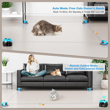 Interactive Cat Toy for Indoor Cats, Auto/Remote Control DIY Cat Mouse Hunting Treadmill Keep Bored Kitten Puppy Entertained to Chase, Feather Toy to Exercise-Sky Blue