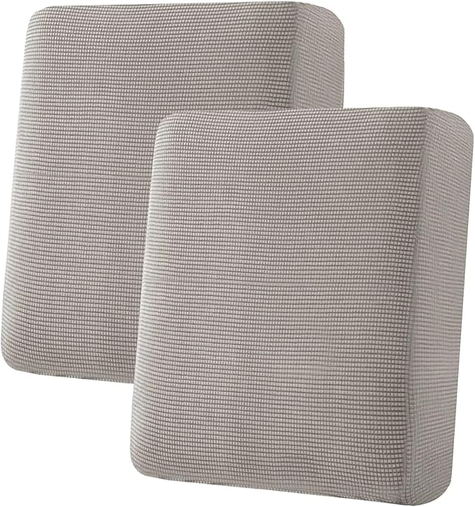 H.VERSAILTEX Super Stretch Individual Seat Cushion Covers Sofa Covers Couch Cushion Covers Slipcover Sets Thick Jacquard Textured Twill Fabric (2 Piece Medium Sofa Cushion Covers, Taupe)