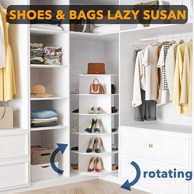 SpaceAid 5 Tier Rotating Shoe Rack Tower, Spinning Shoe Display Lazy Susan