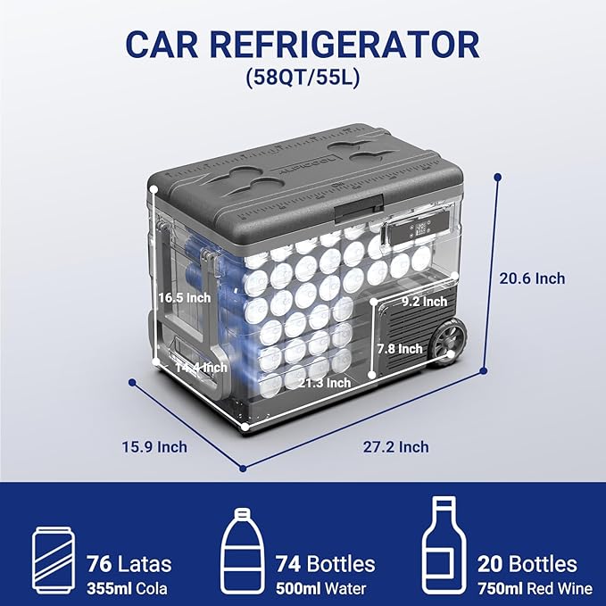 BODEGACOOLER 12 Volt Car Refrigerator, 58QT Car Fridge