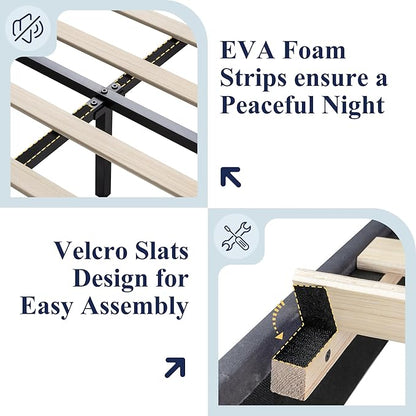 Allewie King Size Platform Bed Frame with Charging Station & Storage Headboard, Upholstered Velvet Wingback Design & USB Port, Strong Wooden Slats Support, No Box Spring Needed, Easy Assembly, Grey