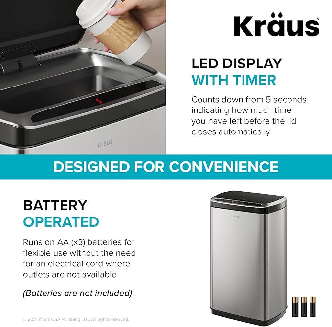 Kraus GarbagePro Rectangular 13 Gallon Hands-Free Motion Sensor Trash Can