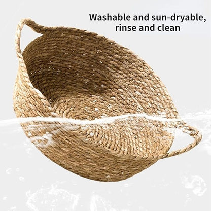 Cat Bed, Straw Woven Cat Baskets Bed, Round Wicker Cat Basket Nest, Non-Slip Cozy Kitten Bed for Cats Small Dog (with Cushion,Small)