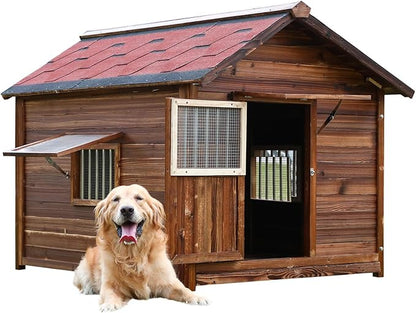 Dog House Outdoor, Solid Pine Wood Dog House with Waterproof Roof, Warm Spacious Pet House, Heavy Duty Animal Shelter for Large Breed Weatherproof, 4XL