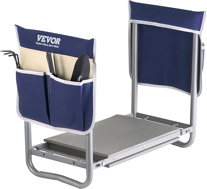 VEVOR Garden Kneeler and Seat Heavy Duty, Portable Garden Stool with 11'' EVA Kneeling Pad and 2 Tool Bags, Folding Garden Bench to Relieve Knee & Back Pain, Great Gifts for Seniors, Family Gardeners