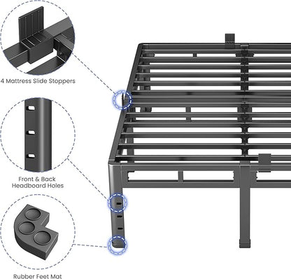 NKZ 18 Inch Full Size Bed Frame, Metal Bed Frame & Box Spring 2 in 1 Platform with Round Corner Legs, 4000Lbs Heavy Duty Metal Frame, Mattress Slide Stopper, Headboard Hole, Noise-Free, Easy Assembly
