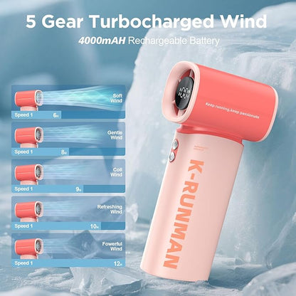 K-RUNMAN Portable Handheld Turbo Fan, 100 Speeds Adjustable Mini Personal Fan