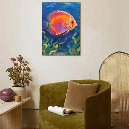 WSKLOKN Discus Fish Oversized Canvas Art for Living Rooms and Bedrooms 12x16 Inch