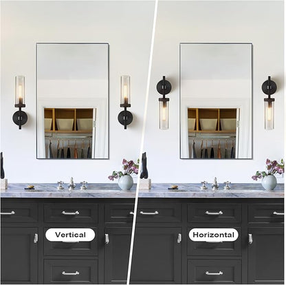 14" Bathroom Vanity Wall Sconces,Matt Black Wall Sconces Set of Two,Glass Tube Sconces Wall Lighting Indoors,Wall Lights for Mirror, Living Room, Bedroom, Hallway
