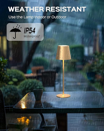 JACKYLED Cordless Table Lamps Rechargeable, 3 Adjustable Height, 5000mAh Battery Operated, 3 Colors Smooth Dimming, Portable LED Waterproof Gold Lamp for Dining, Bedroom, Outdoor (2 Pack)