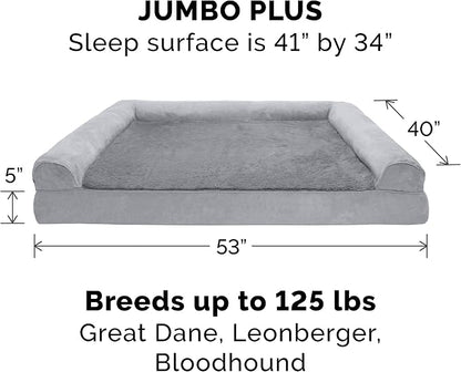 Furhaven Orthopedic Dog Bed for Large Dogs w/ Removable Bolsters & Washable Cover, For Dogs Up to 125 lbs - Plush & Suede Sofa - Gray, Jumbo Plus/XXL